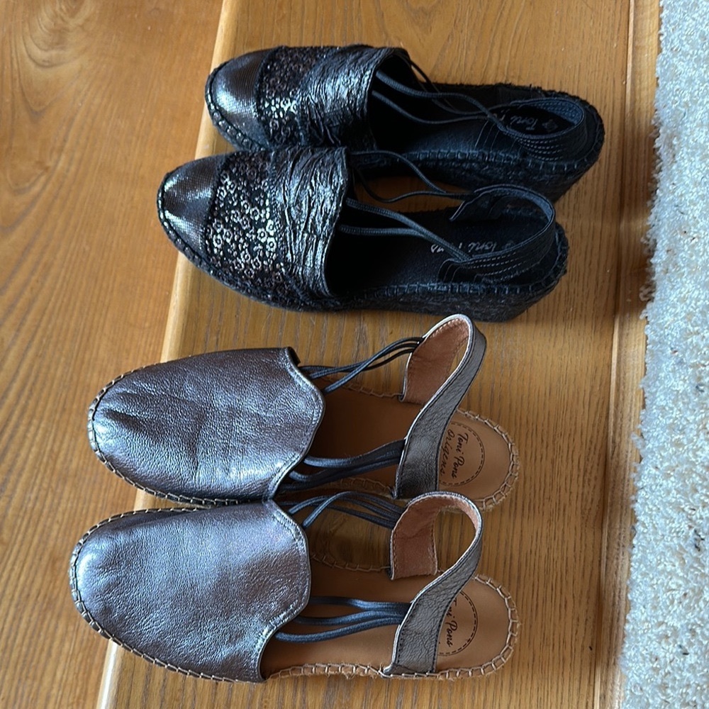 Toni Pons Espadrilles  pewter and black metallic with Ankle Strap 6.5
